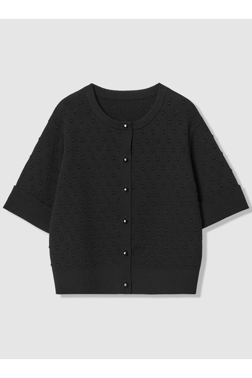 【アルアバイル/allureville】の【LOULOU WILLOUGHBY】アイレット半袖カーディガン インテリア・キッズ・メンズ・レディースファッション・服の通販 founy(ファニー) 　ファッション　Fashion　レディースファッション　Fashion for Women　トップス・カットソー　Cut & Sew Tops　ニット　Knit Tops & Sweaters　カーディガン・羽織り　Layered Style Cardigans　アイレット　Eyelet Lace　カーディガン　Cardigan, Knitwear　シンプル　Simple, Minimal　ドット　Polka Dot, Dot Pattern　ビジュー　Bijou, Jewel-like Accent　人気　Popular, Best Seller　半袖　Short Sleeve, Half Sleeve　夏　Summer　新作・新入荷　New Arrivals / New In　ブラック|ID: prp329100004886034 ipo3291000000036477388