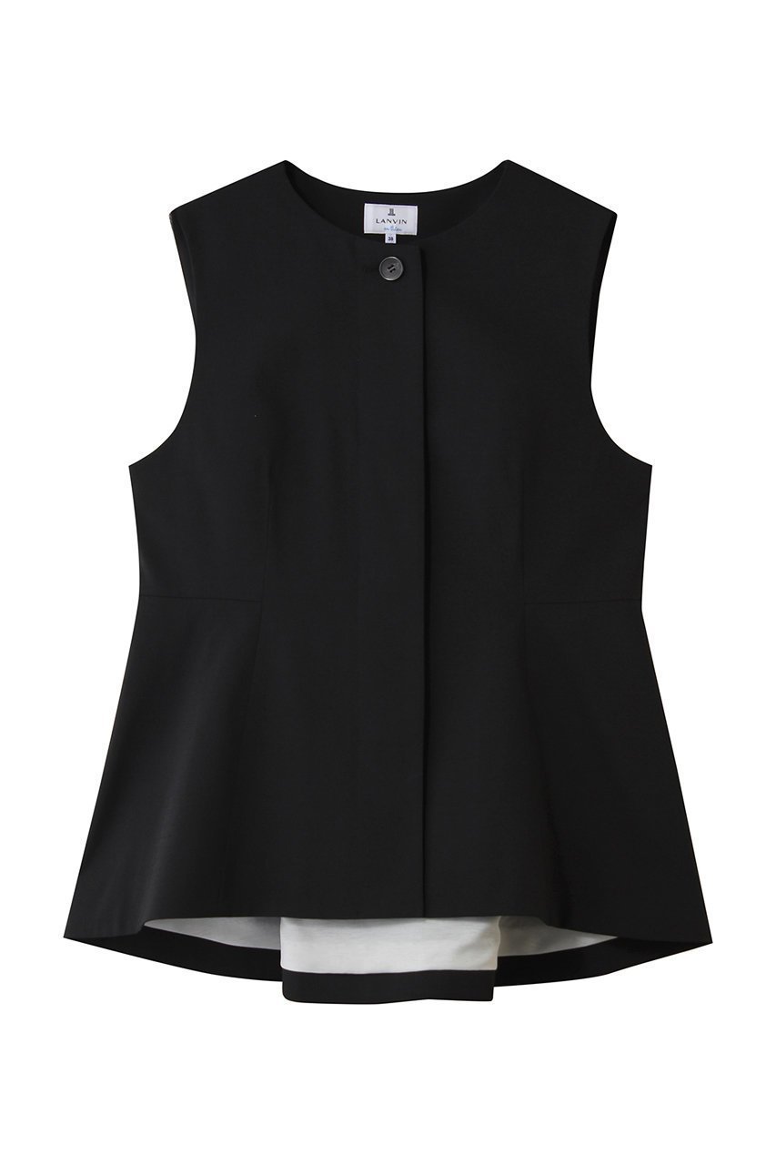 【ランバン オン ブルー/LANVIN en Bleu】のウールツイルペプラムベスト インテリア・キッズ・メンズ・レディースファッション・服の通販 founy(ファニー) 　ファッション　Fashion　レディースファッション　Fashion for Women　アウター　Coat / Outerwear Collection　トップス・カットソー　Cut & Sew Tops　キャミソール&ノースリーブ　Camisoles & Sleeveless Tops　シャツ・ブラウス・オフィスカジュアル　Elegant Blouses & Button-Ups　ベスト&ジレ / 重ね着スタイル　Vests & Gilets　ノースリーブ　Sleeveless, No-Sleeve　バランス　Balance, Style Balance　フレア　Flare, Flared　ベスト　Vest, Waistcoat　ペプラム　Peplum, Flared Hem　マニッシュ　Mannish, Boyish　ブラック|ID: prp329100004886202 ipo3291000000036479983