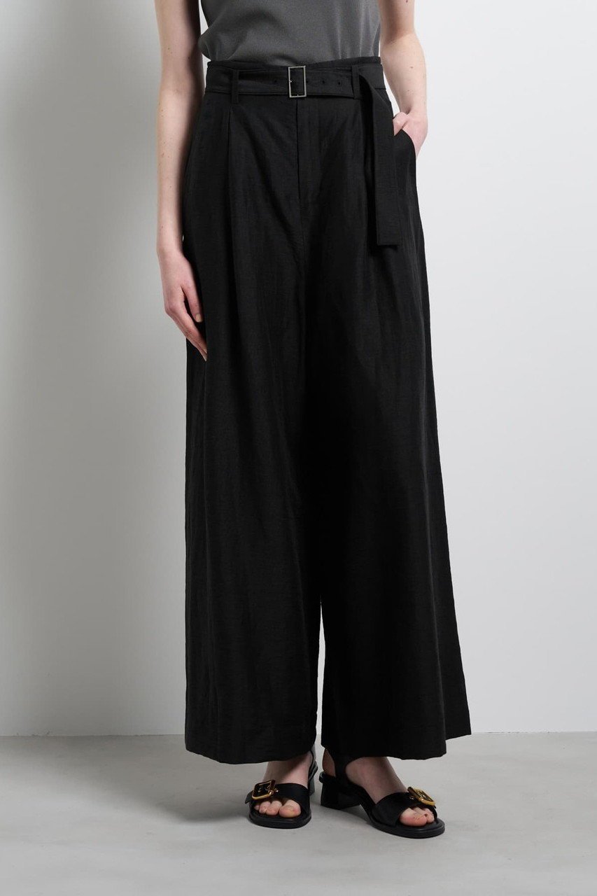 【ランバン オン ブルー/LANVIN en Bleu】のベルト付きリネンワイドタックパンツ インテリア・キッズ・メンズ・レディースファッション・服の通販 founy(ファニー) 　ファッション　Fashion　レディースファッション　Fashion for Women　パンツ　Pants & Trousers　ベルト&ウエストマーク　Belts & Waist Accessories　ランダム　Random, Irregular　リネン　Linen, Linen Fabric　ブラック|ID: prp329100004886203 ipo3291000000036480005