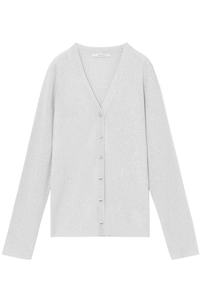 【アナイ/ANAYI】のラメリブVネックカーディガン インテリア・キッズ・メンズ・レディースファッション・服の通販 founy(ファニー) 　ファッション　Fashion　レディースファッション　Fashion for Women　トップス・カットソー　Cut & Sew Tops　ニット　Knit Tops & Sweaters　カーディガン・羽織り　Layered Style Cardigans　Vネックトップス　V-Neck Tops / V-Cut Neckline Shirts　イタリア　Italy　カーディガン　Cardigan, Knitwear　シンプル　Simple, Minimal　ミラノリブ　Milano Rib, Milano Stitch　定番　Standard, Basic Item　シルバー|ID: prp329100004886324 ipo3291000000036482038