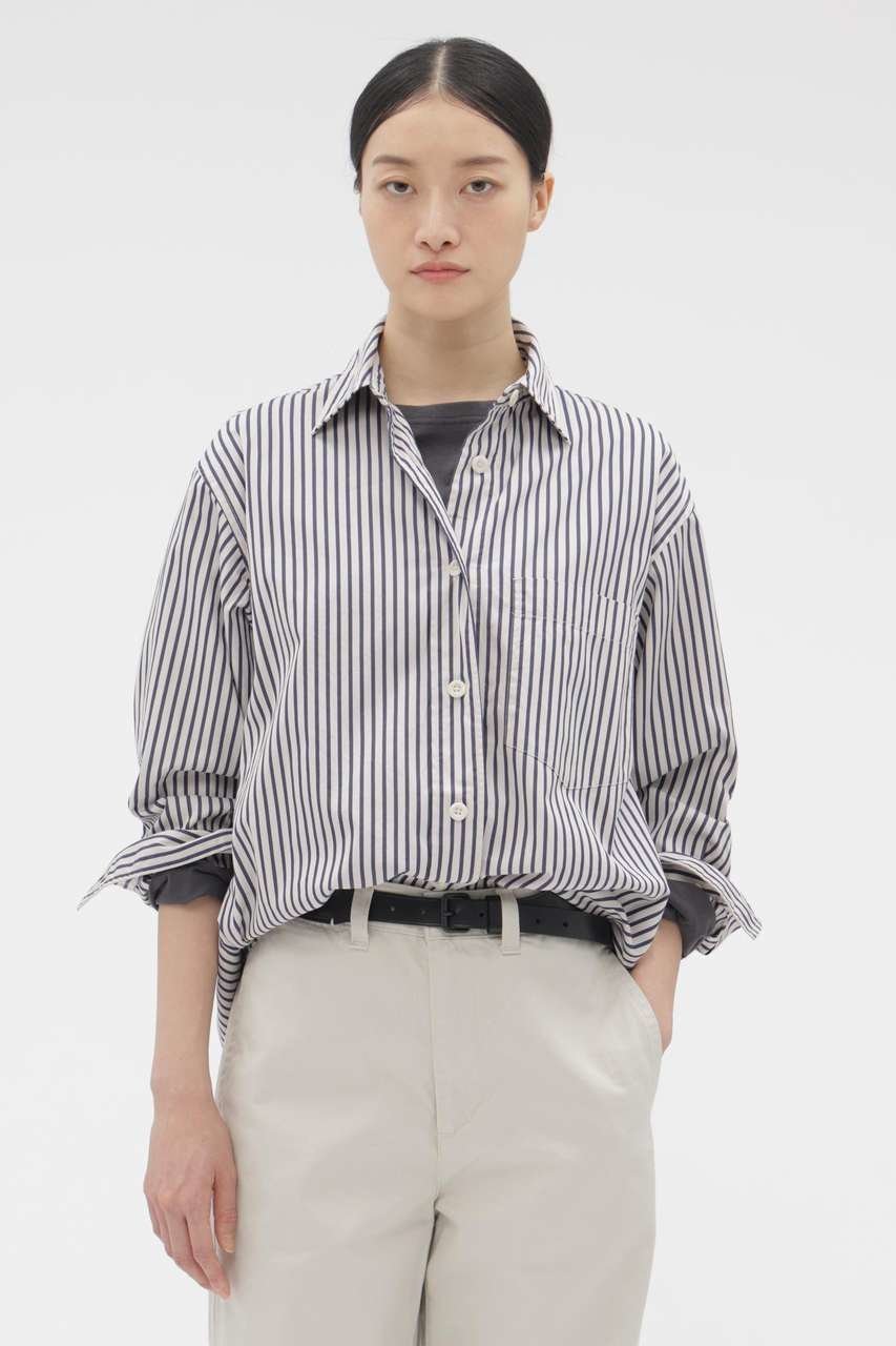 【マーガレットハウエル/MARGARET HOWELL】のVINTAGE COMPACT COTTON STRIPE SHIRT インテリア・キッズ・メンズ・レディースファッション・服の通販 founy(ファニー) 　ファッション　Fashion　レディースファッション　Fashion for Women　トップス・カットソー　Cut & Sew Tops　シャツ・ブラウス・オフィスカジュアル　Elegant Blouses & Button-Ups　シンプル　Simple, Minimal　スクエア　Square, Square Shape　ストライプ　Stripe, Striped Pattern　スリーブ　Sleeve, Long Sleeve / Short Sleeve　バランス　Balance, Style Balance　プリーツ　Pleats, Pleated　ボックス　Boxy, Box Shape　ヨーク　Yoke, Yoke Design　ロング　Long, Long-Length　ワーク　Workwear, Utility Style　ヴィンテージ　Vintage Style　エレガント 上品　Elegant　新作・新入荷　New Arrivals / New In　ブルー|ID: prp329100004886462 ipo3291000000036483466