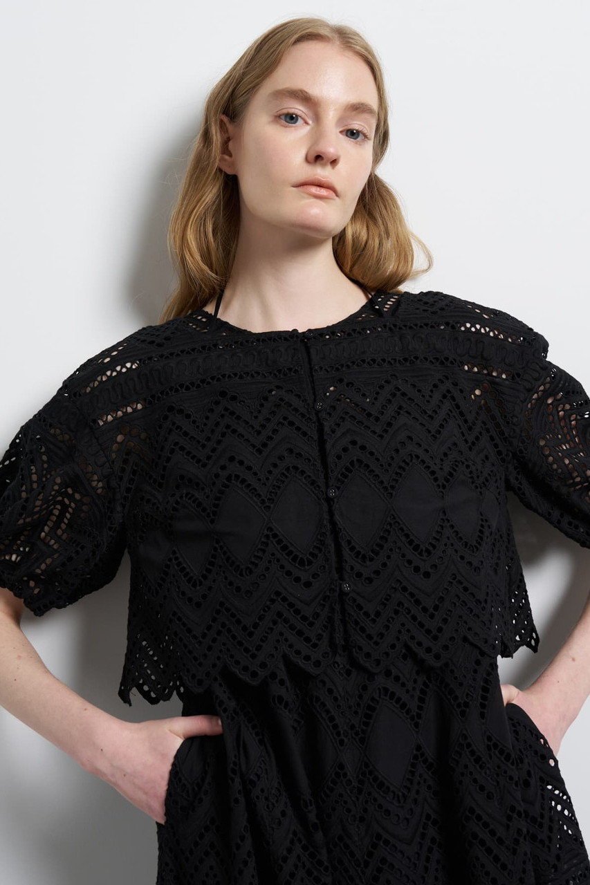 【ランバン オン ブルー/LANVIN en Bleu】のエンブロイダリーコットンレースブラウス インテリア・キッズ・メンズ・レディースファッション・服の通販 founy(ファニー) 　ファッション　Fashion　レディースファッション　Fashion for Women　トップス・カットソー　Cut & Sew Tops　キャミソール&ノースリーブ　Camisoles & Sleeveless Tops　シャツ・ブラウス・オフィスカジュアル　Elegant Blouses & Button-Ups　コレクション　Collection, Seasonal Line　サマー　Summer, Summer Style　ドレス　Dress, One-Piece　ノースリーブ　Sleeveless, No-Sleeve　リゾート　Resort, Vacation Style　リボン　Ribbon, Bow　リラックス　Relax, Relaxed Fit　レース　Lace, Lace Fabric　夏　Summer　新作・新入荷　New Arrivals / New In　ブラック|ID: prp329100004886538 ipo3291000000036484076