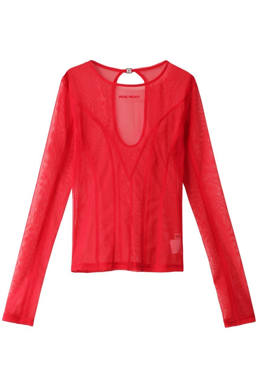 【プランク プロジェクト/PRANK PROJECT】のバックオープンシアートップス / Back Open Sheer Top インテリア・キッズ・メンズ・レディースファッション・服の通販 founy(ファニー) 　ファッション　Fashion　レディースファッション　Fashion for Women　トップス・カットソー　Cut & Sew Tops　シャツ・ブラウス・オフィスカジュアル　Elegant Blouses & Button-Ups　ロングTシャツ・Tシャツ　Longline T-Shirts & Tees　カットソー・ベーシックTシャツ　Cut-and-Sewn Tops / Stretch Tees & Basics　インナー　Innerwear　ストレッチ　Stretch, Stretchy Fabric　スリーブ　Sleeve, Long Sleeve / Short Sleeve　チュール　Tulip, Tulip Motif　フロント　Front, Front Design　ロング　Long, Long-Length　RED(レッド)|ID: prp329100004886714 ipo3291000000036485195