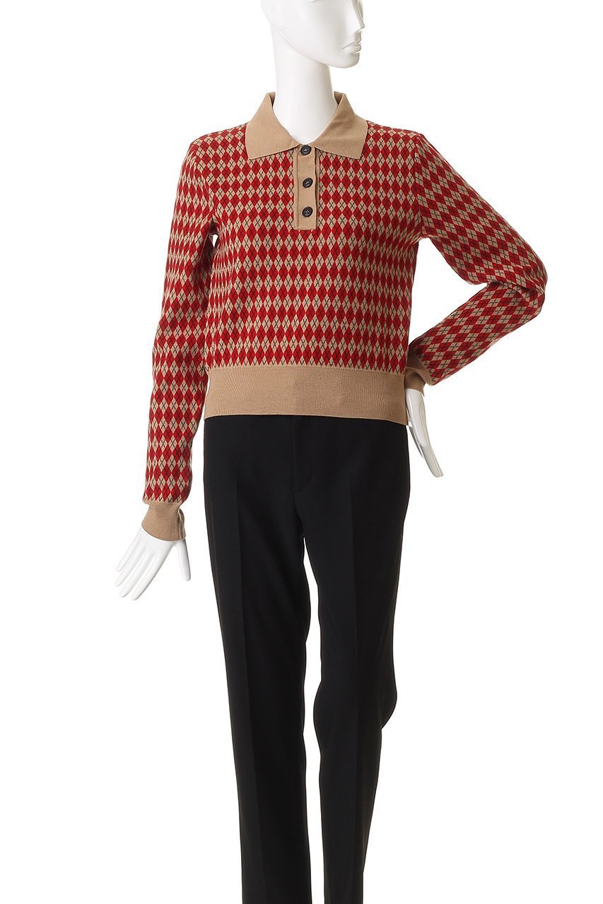 【ヌメロ ヴェントゥーノ/N°21】のアーガイル ポロ ニットトップス 人気、トレンドファッション・服の通販 founy(ファニー) 　ファッション　Fashion　レディースファッション　Fashion for Women　トップス・カットソー　Cut & Sew Tops　ニット　Knit Tops & Sweaters　カジュアルプルオーバー・ニットトップス　Pullovers & Knit Tops / Casual Pullovers　おすすめ　Recommended / Our Picks　ウォーム　Warm Fabric　スリーブ　Sleeve, Long Sleeve / Short Sleeve　ロング　Long, Long-Length　ワイド　Wide, Wide Fit　A/W・秋冬　Autumn/Winter　other-2|ID: prp329100004886776 ipo3291000000036485711