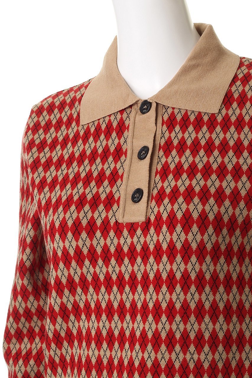 【ヌメロ ヴェントゥーノ/N°21】のアーガイル ポロ ニットトップス 人気、トレンドファッション・服の通販 founy(ファニー) 　ファッション　Fashion　レディースファッション　Fashion for Women　トップス・カットソー　Cut & Sew Tops　ニット　Knit Tops & Sweaters　カジュアルプルオーバー・ニットトップス　Pullovers & Knit Tops / Casual Pullovers　おすすめ　Recommended / Our Picks　ウォーム　Warm Fabric　スリーブ　Sleeve, Long Sleeve / Short Sleeve　ロング　Long, Long-Length　ワイド　Wide, Wide Fit　A/W・秋冬　Autumn/Winter　other-5|ID: prp329100004886776 ipo3291000000036485714