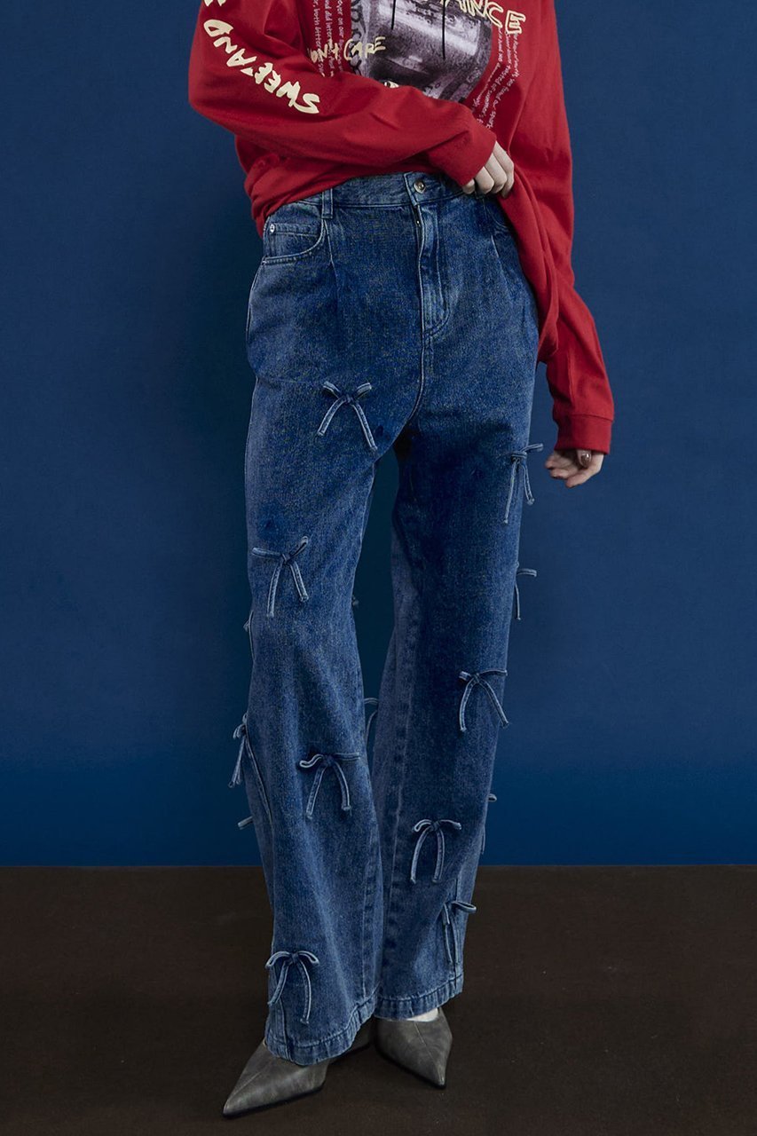 【メゾンスペシャル/MAISON SPECIAL】のRibbon Denim/リボンデニム 人気、トレンドファッション・服の通販 founy(ファニー) 　ファッション　Fashion　レディースファッション　Fashion for Women　パンツ　Pants & Trousers　シンプル　Simple, Minimal　ストレート　Straight, Straight Cut　デニム　Denim, Jeans Material　トレンド　Trend, Trending Now　ドット　Polka Dot, Dot Pattern　リボン　Ribbon, Bow　other-8|ID: prp329100004886937 ipo3291000000036487043