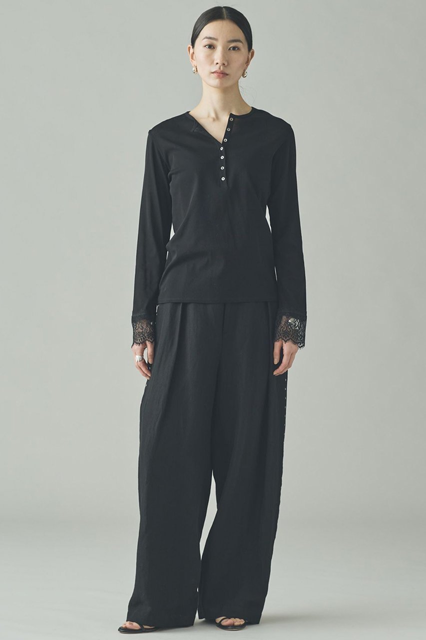 【カレンソロジー/Curensology】のヘンリーレースロングスリーブTシャツ 人気、トレンドファッション・服の通販 founy(ファニー) 　ファッション　Fashion　レディースファッション　Fashion for Women　トップス・カットソー　Cut & Sew Tops　シャツ・ブラウス・オフィスカジュアル　Elegant Blouses & Button-Ups　ロングTシャツ・Tシャツ　Longline T-Shirts & Tees　カットソー・ベーシックTシャツ　Cut-and-Sewn Tops / Stretch Tees & Basics　おすすめ　Recommended / Our Picks　カットソー　Cut and Sewn Top　キュプラ　Cupro, Eco Fabric　シアー　Sheer, See-Through　スリーブ　Sleeve, Long Sleeve / Short Sleeve　フェミニン　Feminine, Girly　レース　Lace, Lace Fabric　ロング　Long, Long-Length　エレガント 上品　Elegant　A/W・秋冬　Autumn/Winter　other-5|ID: prp329100004886977 ipo3291000000036487374