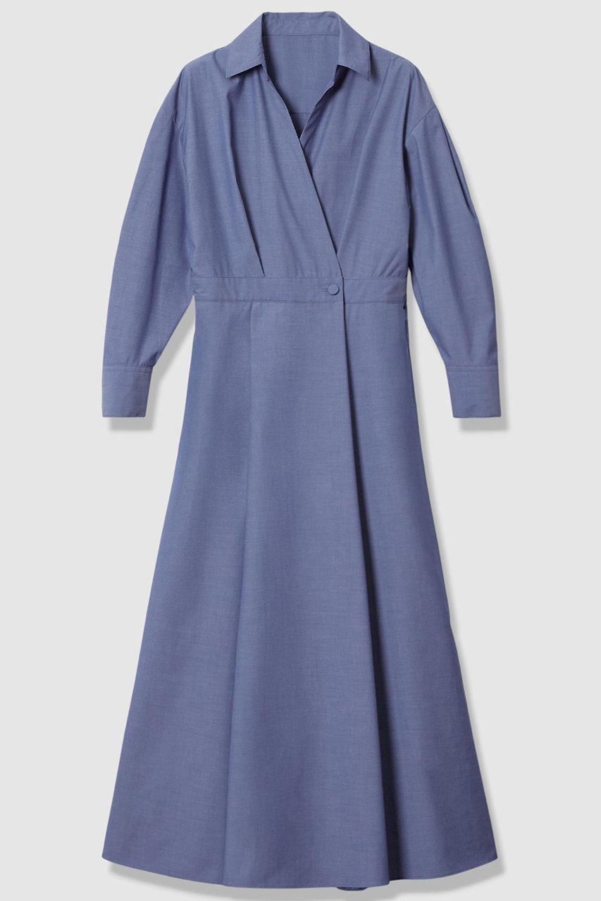 【アルアバイル/allureville】のラップライクシャツワンピース インテリア・キッズ・メンズ・レディースファッション・服の通販 founy(ファニー) 　ファッション　Fashion　レディースファッション　Fashion for Women　ワンピース　Dresses　シャツワンピース / 1枚で着映えコーデ　Shirt Dresses　チュニック　Tunic Tops & Dresses　チュニック　Tunic, Long Top　ドレス　Dress, One-Piece　フォルム　Silhouette, Form　ラップ　Wrap, Wrap Design　ロング　Long, Long-Length　エレガント 上品　Elegant　サックス|ID: prp329100004887002 ipo3291000000036487573