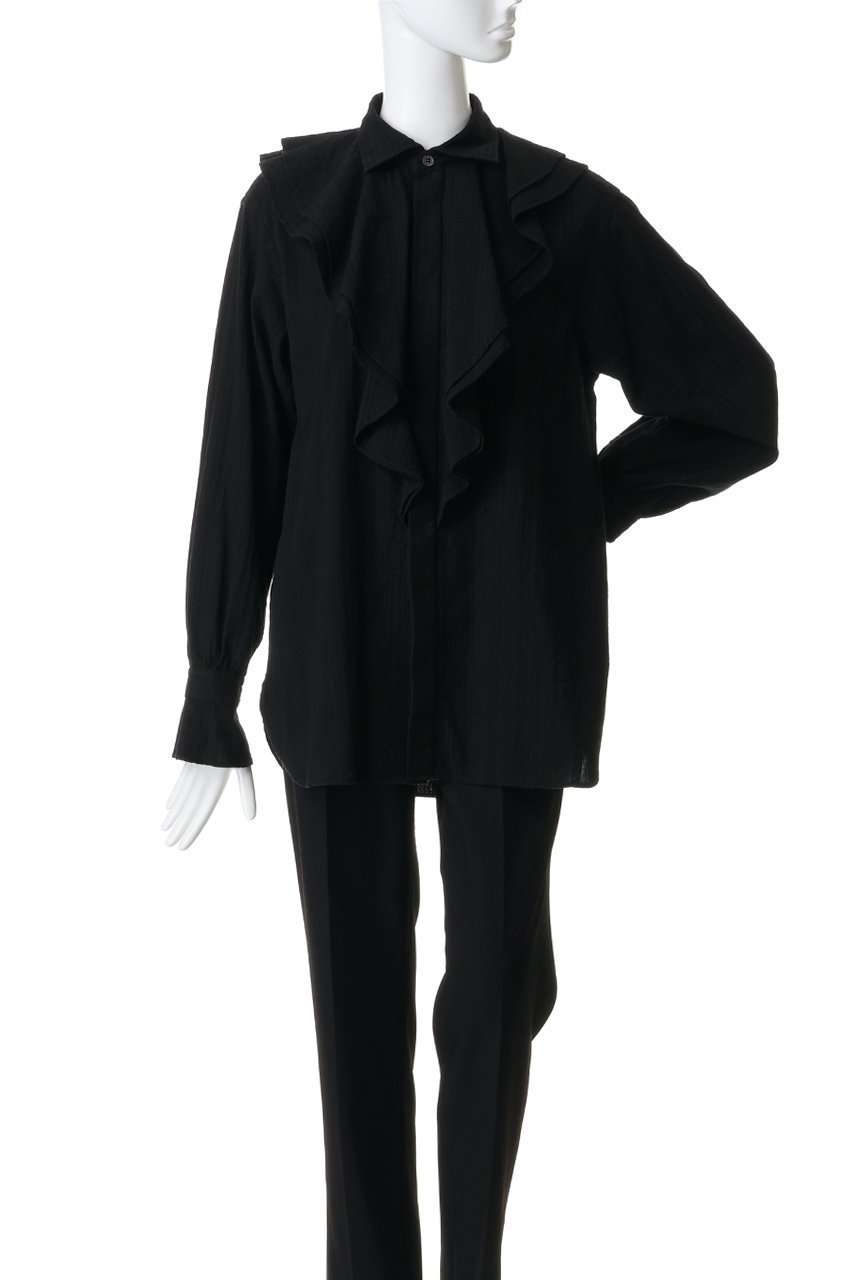 【オブラダ/Oblada】のオーバーダイラッフルブラウス 人気、トレンドファッション・服の通販 founy(ファニー) 　ファッション　Fashion　レディースファッション　Fashion for Women　トップス・カットソー　Cut & Sew Tops　シャツ・ブラウス・オフィスカジュアル　Elegant Blouses & Button-Ups　エレガント 上品　Elegant　スリーブ　Sleeve, Long Sleeve / Short Sleeve　デニム　Denim, Jeans Material　フレア　Flare, Flared　フロント　Front, Front Design　ラッフル　Ruffle, Frill　ロング　Long, Long-Length　other-2|ID: prp329100004887019 ipo3291000000036487733