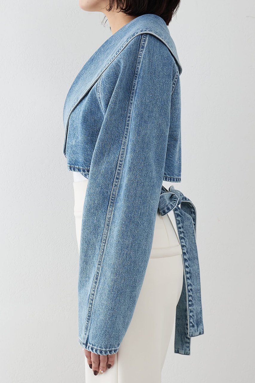 【ウィムガゼット/Whim Gazette】のバックリボンデニムジャケット 人気、トレンドファッション・服の通販 founy(ファニー) 　ファッション　Fashion　レディースファッション　Fashion for Women　アウター　Coat / Outerwear Collection　レディースジャケット・軽アウター　Jackets　デニムジャケット / カジュアルアウター　Denim Jackets　コンパクト　Compact, Small Size　ジャケット　Jacket, Outerwear　デニム　Denim, Jeans Material　バランス　Balance, Style Balance　リボン　Ribbon, Bow　ループ　Loop, Loop Knit　other-7|ID: prp329100004887030 ipo3291000000036487824