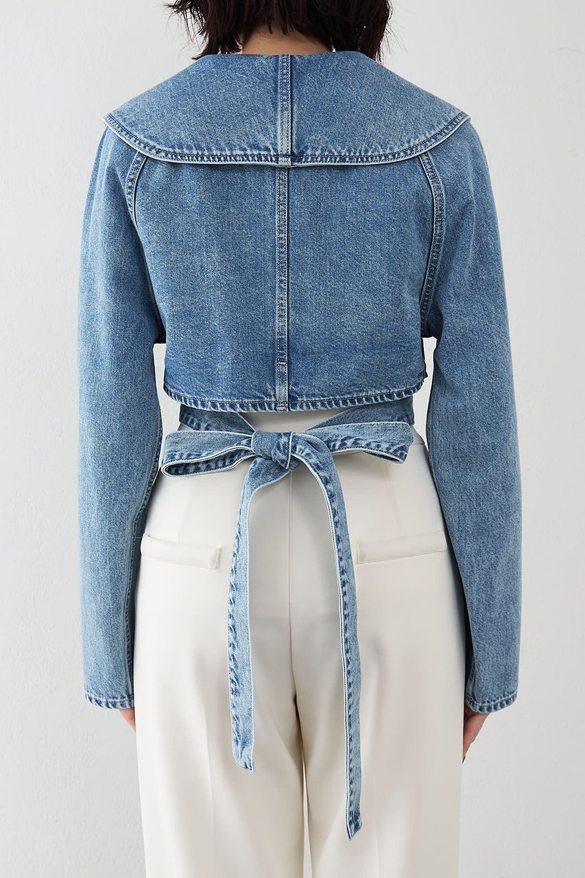 【ウィムガゼット/Whim Gazette】のバックリボンデニムジャケット 人気、トレンドファッション・服の通販 founy(ファニー) 　ファッション　Fashion　レディースファッション　Fashion for Women　アウター　Coat / Outerwear Collection　レディースジャケット・軽アウター　Jackets　デニムジャケット / カジュアルアウター　Denim Jackets　コンパクト　Compact, Small Size　ジャケット　Jacket, Outerwear　デニム　Denim, Jeans Material　バランス　Balance, Style Balance　リボン　Ribbon, Bow　ループ　Loop, Loop Knit　other-8|ID: prp329100004887030 ipo3291000000036487825
