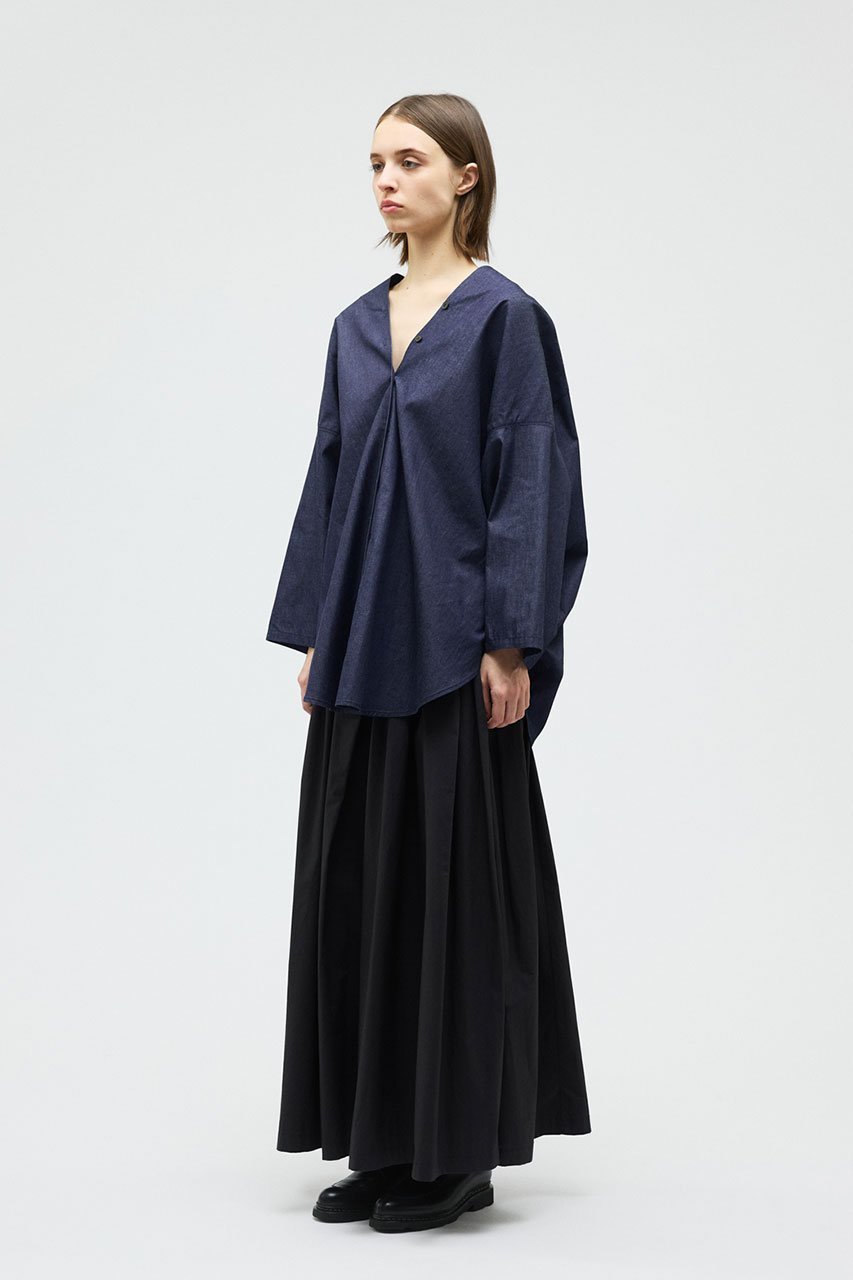 【ミズイロ インド/mizuiro ind】のV neck denim shirt シャツ 人気、トレンドファッション・服の通販 founy(ファニー) 　ファッション　Fashion　レディースファッション　Fashion for Women　トップス・カットソー　Cut & Sew Tops　シャツ・ブラウス・オフィスカジュアル　Elegant Blouses & Button-Ups　スリーブ　Sleeve, Long Sleeve / Short Sleeve　デニム　Denim, Jeans Material　ドレープ　Drape, Draping Fabric　ロング　Long, Long-Length　エレガント 上品　Elegant　再入荷　Restock / Back in Stock　other-7|ID: prp329100004887038 ipo3291000000036487890