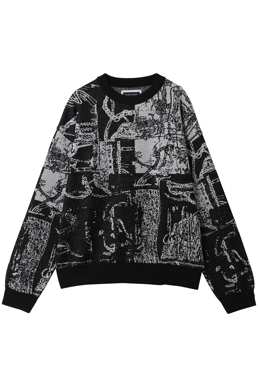 【メゾンスペシャル/MAISON SPECIAL】の【UNISEX】総柄JQDニット スカーフコラージュパターン 人気、トレンドファッション・服の通販 founy(ファニー) 　ファッション　Fashion　レディースファッション　Fashion for Women　トップス・カットソー　Cut & Sew Tops　ニット　Knit Tops & Sweaters　カジュアルプルオーバー・ニットトップス　Pullovers & Knit Tops / Casual Pullovers　ユニセックス　Unisex, Genderless　ジャカード／ジャガード　Jacquard, Woven Pattern　パターン　Pattern, Design Print　モチーフ　Motif, Design Theme　ランダム　Random, Irregular　軽量　Lightweight, Ultra Light　 other-1|ID: prp329100004887060 ipo3291000000036488071