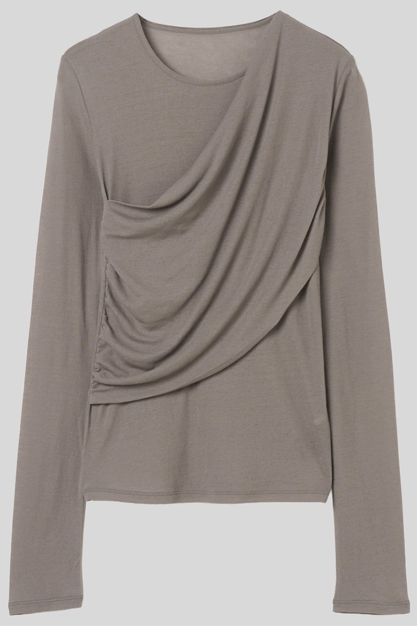 【イロット/IIROT】のskin touch ロング スリーブ インテリア・キッズ・メンズ・レディースファッション・服の通販 founy(ファニー) 　ファッション　Fashion　レディースファッション　Fashion for Women　トップス・カットソー　Cut & Sew Tops　シャツ・ブラウス・オフィスカジュアル　Elegant Blouses & Button-Ups　ロングTシャツ・Tシャツ　Longline T-Shirts & Tees　カットソー・ベーシックTシャツ　Cut-and-Sewn Tops / Stretch Tees & Basics　シアー　Sheer, See-Through　シャーリング　Shirring, Ruched　スリーブ　Sleeve, Long Sleeve / Short Sleeve　ロング　Long, Long-Length　エレガント 上品　Elegant　再入荷　Restock / Back in Stock　ペールグレー|ID: prp329100004887129 ipo3291000000036488648