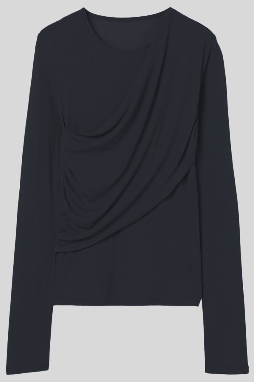 【イロット/IIROT】のskin touch ロング スリーブ インテリア・キッズ・メンズ・レディースファッション・服の通販 founy(ファニー) 　ファッション　Fashion　レディースファッション　Fashion for Women　トップス・カットソー　Cut & Sew Tops　シャツ・ブラウス・オフィスカジュアル　Elegant Blouses & Button-Ups　ロングTシャツ・Tシャツ　Longline T-Shirts & Tees　カットソー・ベーシックTシャツ　Cut-and-Sewn Tops / Stretch Tees & Basics　シアー　Sheer, See-Through　シャーリング　Shirring, Ruched　スリーブ　Sleeve, Long Sleeve / Short Sleeve　ロング　Long, Long-Length　エレガント 上品　Elegant　再入荷　Restock / Back in Stock　ネイビー|ID: prp329100004887129 ipo3291000000036488649