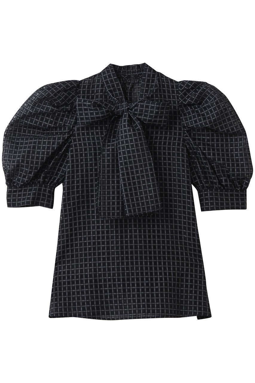 【コルコバード/CORCOVADO】のコットンシルクシアーチェックブラウス インテリア・キッズ・メンズ・レディースファッション・服の通販 founy(ファニー) 　ファッション　Fashion　レディースファッション　Fashion for Women　トップス・カットソー　Cut & Sew Tops　シャツ・ブラウス・オフィスカジュアル　Elegant Blouses & Button-Ups　インナー　Innerwear　キャミソール　Camisole, Spaghetti Strap Top　シアー　Sheer, See-Through　ショート　Short, Short Length　シルク　Silk, 100% Silk　スリーブ　Sleeve, Long Sleeve / Short Sleeve　チェック　Check, Plaid, Tartan　フェミニン　Feminine, Girly　リボン　Ribbon, Bow　エレガント 上品　Elegant　ネイビー|ID: prp329100004887150 ipo3291000000036488829