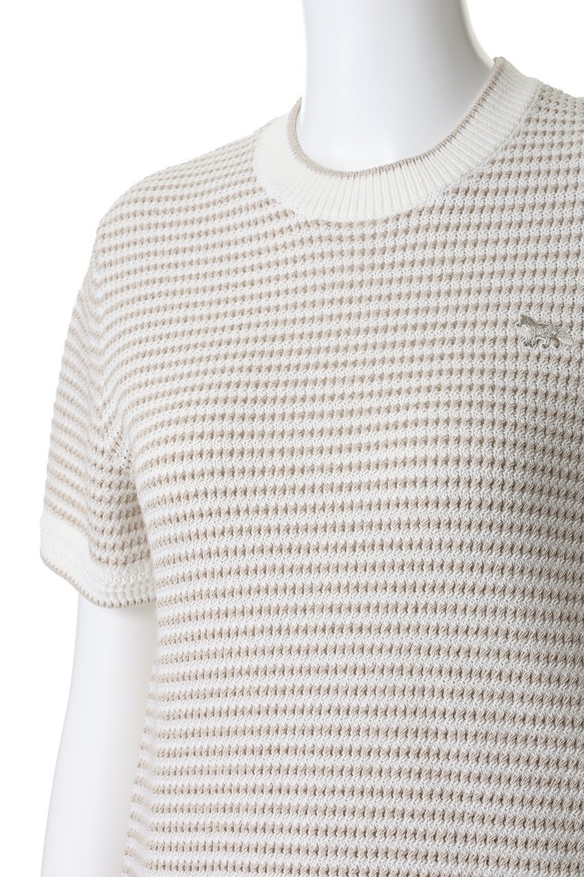 【メゾン キツネ/MAISON KITSUNE】のLACE KNIT STRIPED ショートスリーブ ジャンパー 人気、トレンドファッション・服の通販 founy(ファニー) 　ファッション　Fashion　レディースファッション　Fashion for Women　トップス・カットソー　Cut & Sew Tops　ニット　Knit Tops & Sweaters　カジュアルプルオーバー・ニットトップス　Pullovers & Knit Tops / Casual Pullovers　ショート　Short, Short Length　シンプル　Simple, Minimal　ストライプ　Stripe, Striped Pattern　スリーブ　Sleeve, Long Sleeve / Short Sleeve　レース　Lace, Lace Fabric　新作・新入荷　New Arrivals / New In　other-5|ID: prp329100004887152 ipo3291000000036488848