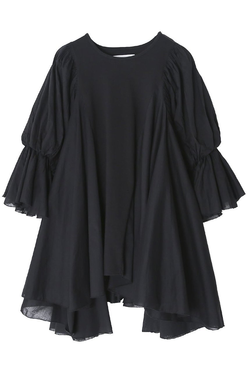 【アユーシ/AAYUSHI】のフリルヘムパフスリーブトップス インテリア・キッズ・メンズ・レディースファッション・服の通販 founy(ファニー) 　ファッション　Fashion　レディースファッション　Fashion for Women　トップス・カットソー　Cut & Sew Tops　シャツ・ブラウス・オフィスカジュアル　Elegant Blouses & Button-Ups　ロングTシャツ・Tシャツ　Longline T-Shirts & Tees　カットソー・ベーシックTシャツ　Cut-and-Sewn Tops / Stretch Tees & Basics　インド　Indian Textile　ギャザー　Gathered, Ruffled　ショート　Short, Short Length　シルク　Silk, 100% Silk　シンプル　Simple, Minimal　スリーブ　Sleeve, Long Sleeve / Short Sleeve　なめらか　Smooth, Silky Texture　フレア　Flare, Flared　ブラウジング　Blouson Silhouette, Cinched Waist　新作・新入荷　New Arrivals / New In　ブラック|ID: prp329100004887170 ipo3291000000036489000