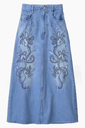 【ミューラル/MURRAL】のNerine エンブロイダード デニム スカート 人気、トレンドファッション・服の通販 founy(ファニー) ファッション Fashion レディースファッション Fashion for Women スカート Skirts ロングスカート Long Skirts / Maxi & Midi Skirts クラッシュ Distressed, Crashed Style シンプル Simple, Minimal ダイヤモンド Diamond, Brilliant Cut デニム Denim, Jeans Material ロング Long, Long-Length 手描き Hand-Drawn, Illustrated 新作・新入荷 New Arrivals / New In |ID:prp329100004887181