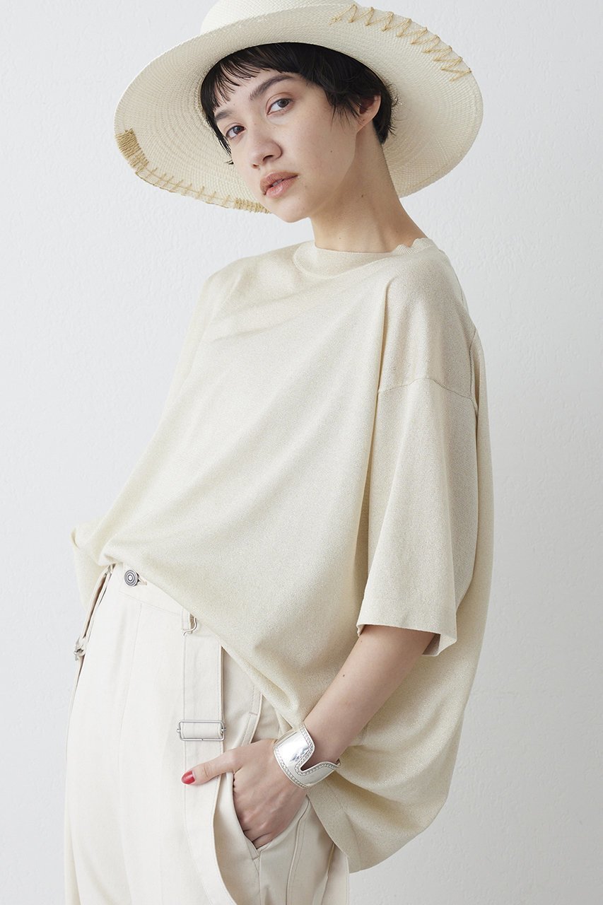 【ウィムガゼット/Whim Gazette】のラメニットTEE 人気、トレンドファッション・服の通販 founy(ファニー) 　ファッション　Fashion　レディースファッション　Fashion for Women　トップス・カットソー　Cut & Sew Tops　ニット　Knit Tops & Sweaters　シャツ・ブラウス・オフィスカジュアル　Elegant Blouses & Button-Ups　ロングTシャツ・Tシャツ　Longline T-Shirts & Tees　カットソー・ベーシックTシャツ　Cut-and-Sewn Tops / Stretch Tees & Basics　なめらか　Smooth, Silky Texture　インナー　Innerwear　ショート　Short, Short Length　シルバー　Silver, Metallic Silver　シンプル　Simple, Minimal　ジャケット　Jacket, Outerwear　スリーブ　Sleeve, Long Sleeve / Short Sleeve　ベスト　Vest, Waistcoat　ボトム　Bottoms, Lower Wear　リラックス　Relax, Relaxed Fit　エレガント 上品　Elegant　半袖　Short Sleeve, Half Sleeve　新作・新入荷　New Arrivals / New In　other-6|ID: prp329100004887243 ipo3291000000036491443