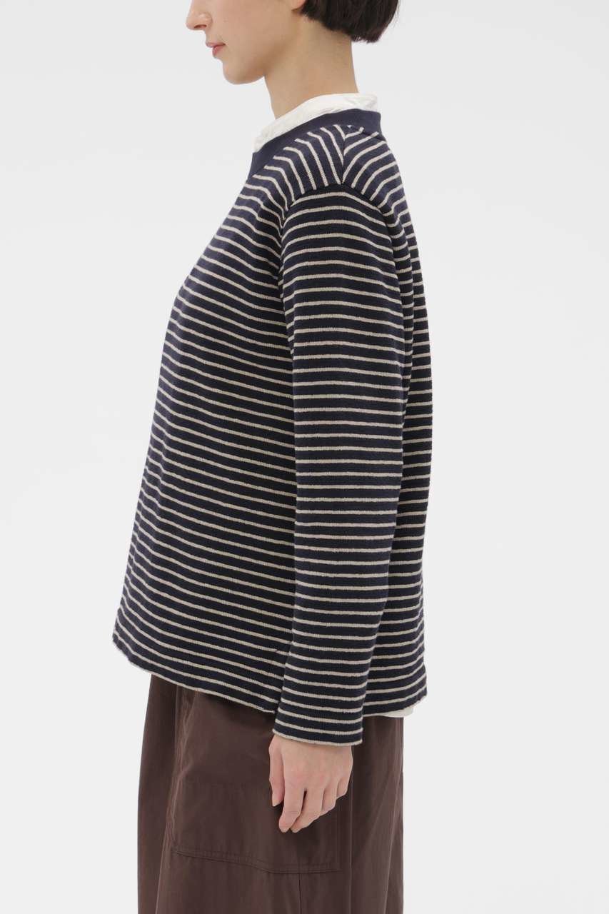 【マーガレットハウエル/MARGARET HOWELL】のTEXTURED COTTON STRIPE TOP 大人の最旬トレンドファッション＆コーディネート founy(ファウニー) 　ファッション　Fashion　レディースファッション　Fashion for Women　トップス・カットソー　Cut & Sew Tops　シャツ・ブラウス・オフィスカジュアル　Elegant Blouses & Button-Ups　ロングTシャツ・Tシャツ　Longline T-Shirts & Tees　カットソー・ベーシックTシャツ　Cut-and-Sewn Tops / Stretch Tees & Basics　シンプル　Simple, Minimal　ストライプ　Stripe, Striped Pattern　スリット　Slit, Slit Detail　スリーブ　Sleeve, Long Sleeve / Short Sleeve　テクスチャー　Texture, Textured Fabric　ロング　Long, Long-Length　other-3|ID: prp329100004887250 ipo3291000000037021306