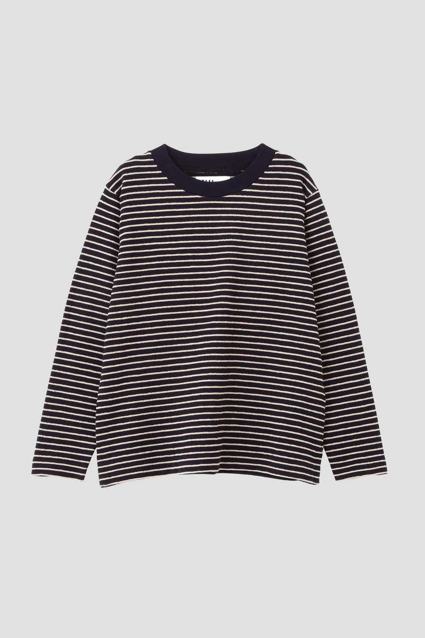 【マーガレットハウエル/MARGARET HOWELL】のTEXTURED COTTON STRIPE TOP 大人の最旬トレンドファッション＆コーディネート founy(ファウニー) 　ファッション　Fashion　レディースファッション　Fashion for Women　トップス・カットソー　Cut & Sew Tops　シャツ・ブラウス・オフィスカジュアル　Elegant Blouses & Button-Ups　ロングTシャツ・Tシャツ　Longline T-Shirts & Tees　カットソー・ベーシックTシャツ　Cut-and-Sewn Tops / Stretch Tees & Basics　シンプル　Simple, Minimal　ストライプ　Stripe, Striped Pattern　スリット　Slit, Slit Detail　スリーブ　Sleeve, Long Sleeve / Short Sleeve　テクスチャー　Texture, Textured Fabric　ロング　Long, Long-Length　other-4|ID: prp329100004887250 ipo3291000000037021307