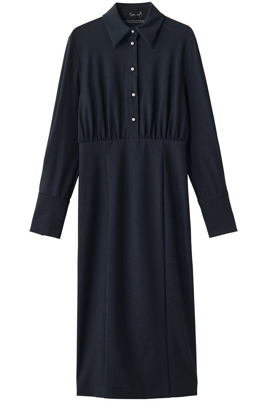 【ルームエイト/Room no.8】のAIR JERSEY パールボタン シャツドレス インテリア・キッズ・メンズ・レディースファッション・服の通販 founy(ファニー) 　ファッション　Fashion　レディースファッション　Fashion for Women　ワンピース　Dresses　フォーマル・パーティードレス・結婚式用ドレス　Elegant & Casual Dresses　チュニック　Tunic Tops & Dresses　オケージョン　Occasion Wear　ジャケット　Jacket, Outerwear　チュニック　Tunic, Long Top　ドレス　Dress, One-Piece　パール　Pearl, Pearl Accent　ロング　Long, Long-Length　エレガント 上品　Elegant　新作・新入荷　New Arrivals / New In　春　Spring　ネイビー|ID: prp329100004887327 ipo3291000000036492083