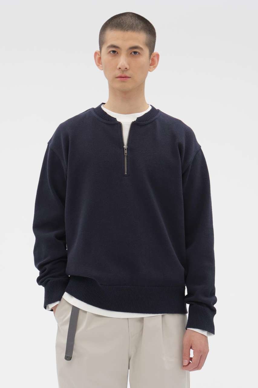 【その他のブランド/Other】のDENSE ECO PLATED COTTON KNITWEAR インテリア・キッズ・メンズ・レディースファッション・服の通販 founy(ファニー) 　ファッション　Fashion　レディースファッション　Fashion for Women　トップス・カットソー　Cut & Sew Tops　ニット　Knit Tops & Sweaters　カジュアルプルオーバー・ニットトップス　Pullovers & Knit Tops / Casual Pullovers　カッティング　Cutting Detail　スポーティ　Sporty, Casual Athletic　ミドル　Middle Length, Mid Height　ラウンド　Round, Round Neck　新作・新入荷　New Arrivals / New In　ネイビー|ID: prp329100004887405 ipo3291000000036492698