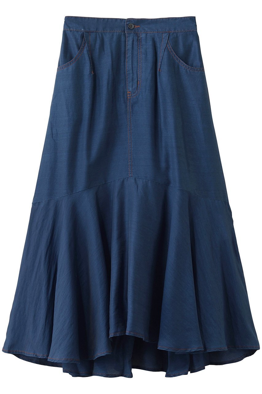 【スリー ドッツ/three dots】のシアー デニムスカート インテリア・キッズ・メンズ・レディースファッション・服の通販 founy(ファニー) 　ファッション　Fashion　レディースファッション　Fashion for Women　スカート　Skirts　デニムスカート・カジュアルスカート　Denim Skirts　ロングスカート　Long Skirts / Maxi & Midi Skirts　クロップド　Cropped, Short Length　シアー　Sheer, See-Through　デニム　Denim, Jeans Material　フレア　Flare, Flared　ロング　Long, Long-Length　新作・新入荷　New Arrivals / New In　ブルー|ID: prp329100004887452 ipo3291000000036493039