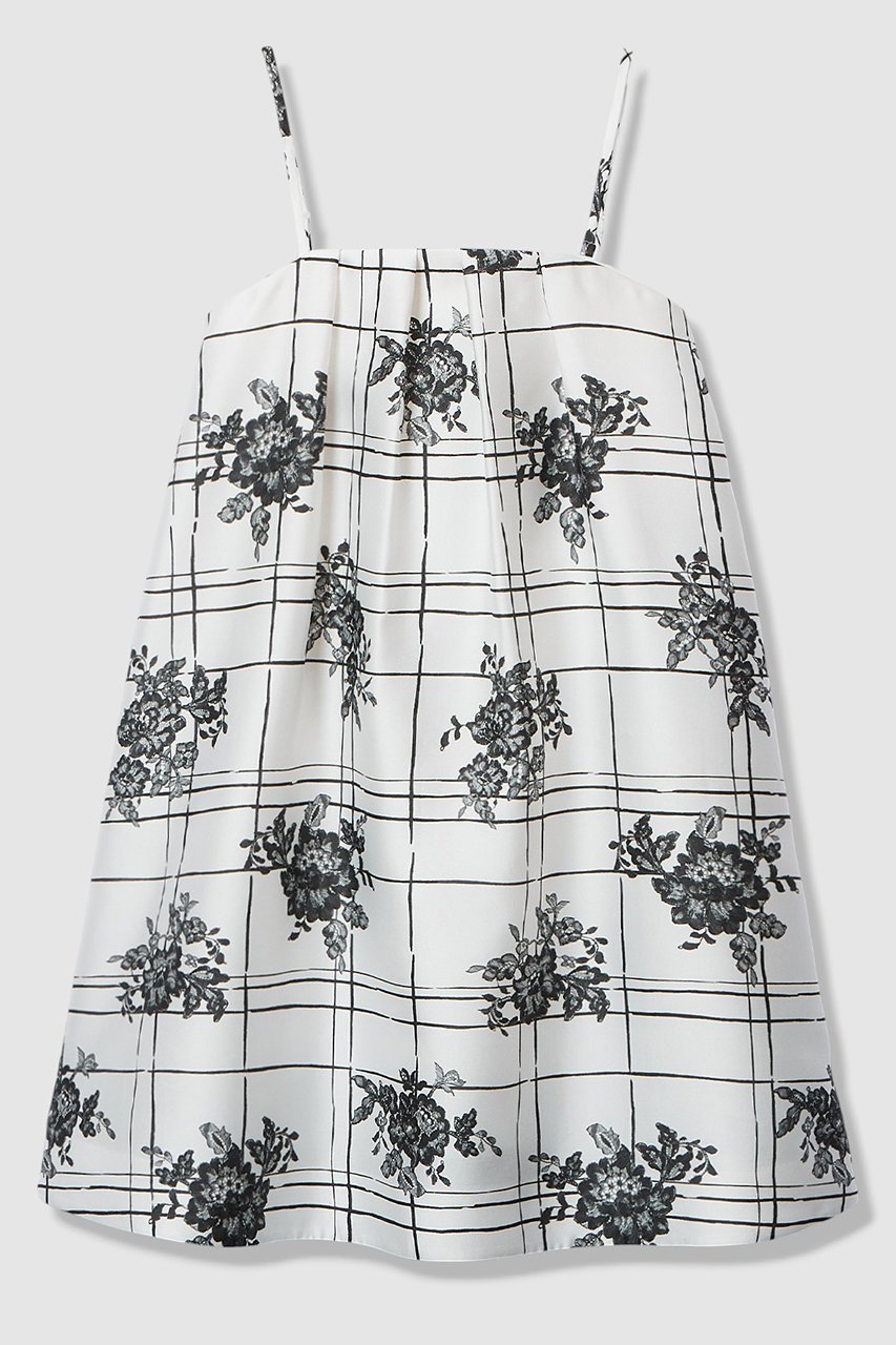 【アルアバイル/allureville】の【LOULOU WILLOUGHBY】SILK CO フラワーチェックワンピース インテリア・キッズ・メンズ・レディースファッション・服の通販 founy(ファウニー) 　ファッション　Fashion　レディースファッション　Fashion for Women　ワンピース　Dresses　チュニック　Tunic Tops & Dresses　イタリア　Italy　エレガント 上品　Elegant　コルセット　Corset, Bustier　チェック　Check, Plaid, Tartan　チュニック　Tunic, Long Top　フラワー　Flower, Floral　モチーフ　Motif, Design Theme　モノトーン　Monotone, Black and White　レース　Lace, Lace Fabric　ロング　Long, Long-Length　ホワイト系|ID: prp329100004887617 ipo3291000000036924353