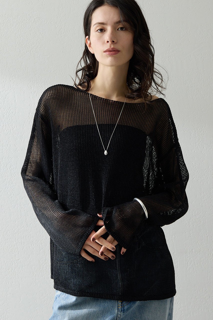 【ウィムガゼット/Whim Gazette】のボートメッシュニットプルオーバー インテリア・キッズ・メンズ・レディースファッション・服の通販 founy(ファニー) 　ファッション　Fashion　レディースファッション　Fashion for Women　トップス・カットソー　Cut & Sew Tops　ニット　Knit Tops & Sweaters　カジュアルプルオーバー・ニットトップス　Pullovers & Knit Tops / Casual Pullovers　シンプル　Simple, Minimal　フェミニン　Feminine, Girly　メッシュ　Mesh, Net Fabric　リラックス　Relax, Relaxed Fit　夏　Summer　ブラック|ID: prp329100004887657 ipo3291000000036496293