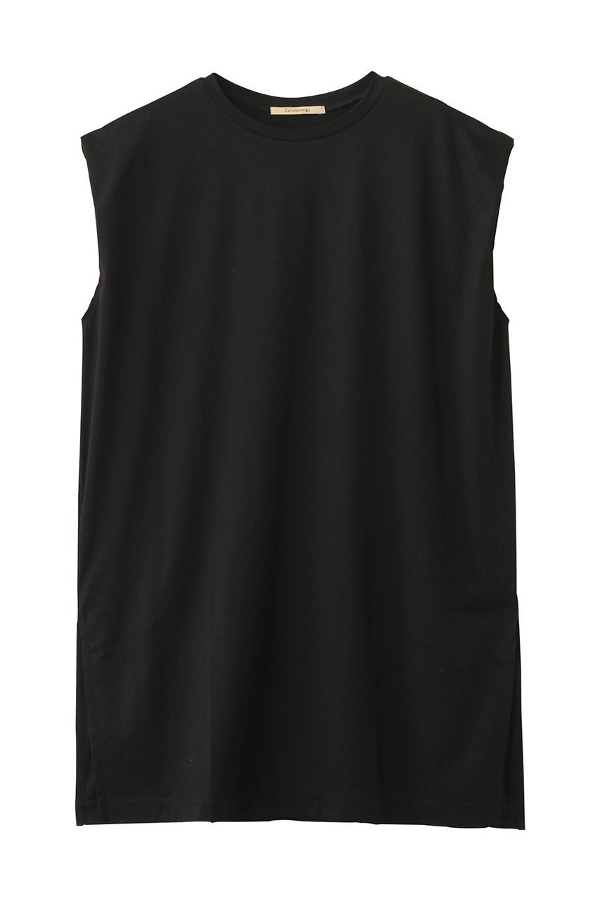 【カレンソロジー/Curensology】のNWタックスリーブTEE インテリア・キッズ・メンズ・レディースファッション・服の通販 founy(ファニー) 　ファッション　Fashion　レディースファッション　Fashion for Women　トップス・カットソー　Cut & Sew Tops　シャツ・ブラウス・オフィスカジュアル　Elegant Blouses & Button-Ups　ロングTシャツ・Tシャツ　Longline T-Shirts & Tees　カットソー・ベーシックTシャツ　Cut-and-Sewn Tops / Stretch Tees & Basics　ショート　Short, Short Length　シンプル　Simple, Minimal　スリット　Slit, Slit Detail　スリーブ　Sleeve, Long Sleeve / Short Sleeve　ファブリック　Fabric, Textile　ボトム　Bottoms, Lower Wear　ブラック|ID: prp329100004887698 ipo3291000000036496974