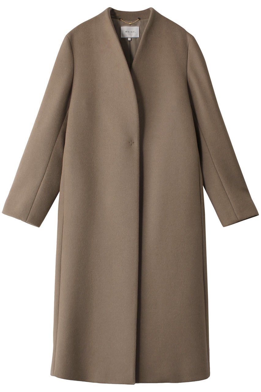 【ベイジ,/BEIGE,】のPASSY(パッシー)/ノーカラーロングコート 人気、トレンドファッション・服の通販 founy(ファニー) 　ファッション　Fashion　レディースファッション　Fashion for Women　アウター　Coat / Outerwear Collection　コート・ロングコート・ピーコート　Long Coats, Peacoats & More　スタイリッシュ　Stylish, Fashionable　ストレート　Straight, Straight Cut　ロング　Long, Long-Length　エレガント 上品　Elegant　 other-1|ID: prp329100004887771 ipo3291000000036498070