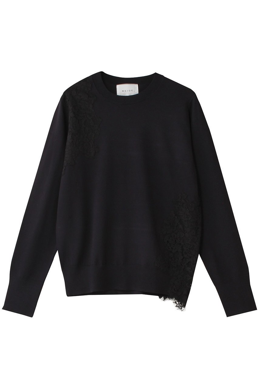 【ベイジ,/BEIGE,】のWILLOW(ウィロウ)/アシンメトリーレースクルーネックニット インテリア・キッズ・メンズ・レディースファッション・服の通販 founy(ファニー) 　ファッション　Fashion　レディースファッション　Fashion for Women　トップス・カットソー　Cut & Sew Tops　ニット　Knit Tops & Sweaters　カジュアルプルオーバー・ニットトップス　Pullovers & Knit Tops / Casual Pullovers　アシンメトリー　Asymmetrical Style　ベーシック　Basic, Essential　レース　Lace, Lace Fabric　エレガント 上品　Elegant　Navy×Black|ID: prp329100004887841 ipo3291000000036499460