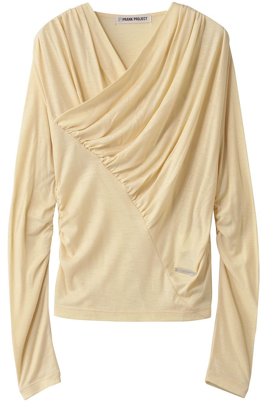 【プランク プロジェクト/PRANK PROJECT】のドレープクロストップス インテリア・キッズ・メンズ・レディースファッション・服の通販 founy(ファニー) 　ファッション　Fashion　レディースファッション　Fashion for Women　トップス・カットソー　Cut & Sew Tops　シャツ・ブラウス・オフィスカジュアル　Elegant Blouses & Button-Ups　ロングTシャツ・Tシャツ　Longline T-Shirts & Tees　カットソー・ベーシックTシャツ　Cut-and-Sewn Tops / Stretch Tees & Basics　おすすめ　Recommended / Our Picks　スリーブ　Sleeve, Long Sleeve / Short Sleeve　デニム　Denim, Jeans Material　ボトム　Bottoms, Lower Wear　ロング　Long, Long-Length　エレガント 上品　Elegant　YEL(イエロー)|ID: prp329100004888025 ipo3291000000036502309