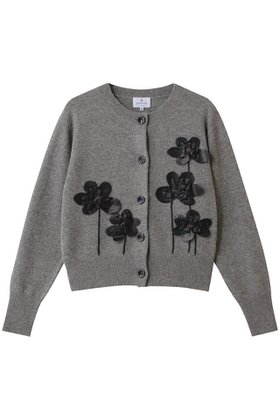 【ランバン オン ブルー/LANVIN en Bleu】 フラワー刺しゅうカーディガン人気、トレンドファッション・服の通販 founy(ファニー) ファッション Fashion レディースファッション Fashion for Women トップス・カットソー Cut & Sew Tops ニット Knit Tops & Sweaters カーディガン・羽織り Layered Style Cardigans カーディガン Cardigan, Knitwear クロップド Cropped, Short Length シンプル Simple, Minimal バランス Balance, Style Balance フェイクレザー Faux Leather, PU Leather フェミニン Feminine, Girly フラワー Flower, Floral ボトム Bottoms, Lower Wear モチーフ Motif, Design Theme エレガント 上品 Elegant |ID:prp329100004888040