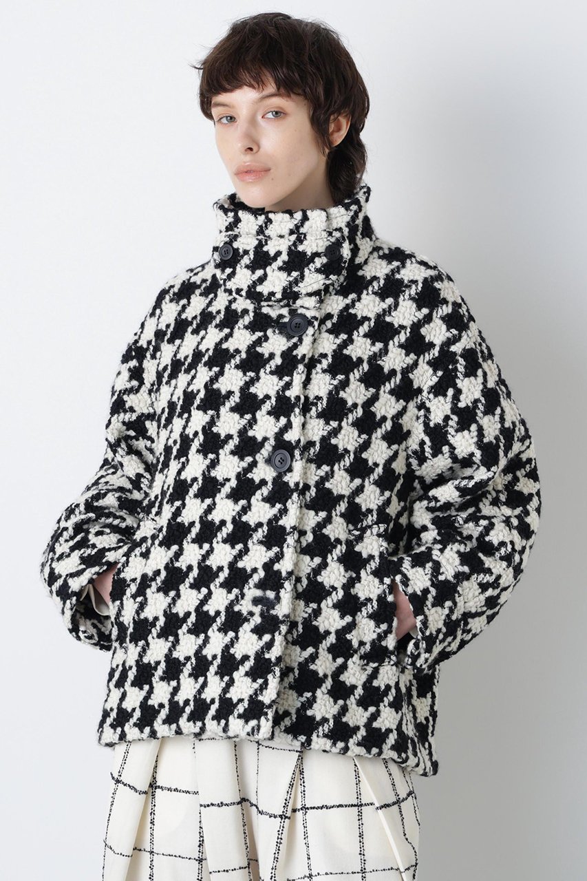 【ヒューエルミュージアム/hueLe Museum】の【hLM】ビッグハウンドトゥースコート 人気、トレンドファッション・服の通販 founy(ファニー) 　ファッション　Fashion　レディースファッション　Fashion for Women　アウター　Coat / Outerwear Collection　コート・ロングコート・ピーコート　Long Coats, Peacoats & More　クラシック　Classic, Timeless Style　ショート　Short, Short Length　スタンド　Stand Collar, Upright Stand　スリーブ　Sleeve, Long Sleeve / Short Sleeve　エレガント 上品　Elegant　 other-1|ID: prp329100004888045 ipo3291000000036502668