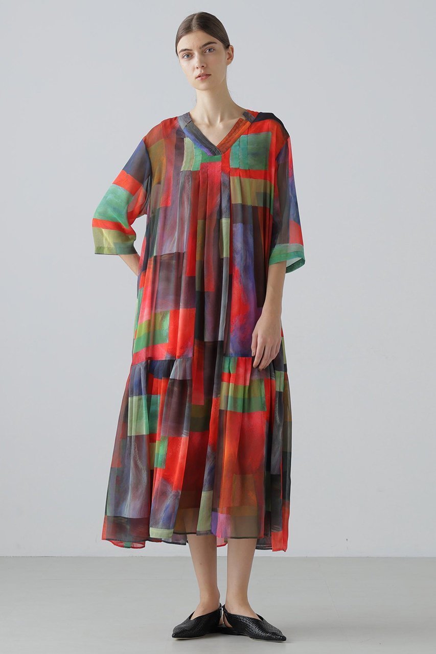 【アドーア/ADORE】のアブストラクトブロッキングプリントワンピース 人気、トレンドファッション・服の通販 founy(ファニー) 　ファッション　Fashion　レディースファッション　Fashion for Women　ワンピース　Dresses　チュニック　Tunic Tops & Dresses　シフォン　Chiffon, Lightweight Fabric　チュニック　Tunic, Long Top　ドレス　Dress, One-Piece　ブロッキング　Color Blocking, Panel Design　プリント　Print, Printed Pattern　ロング　Long, Long-Length　other-2|ID: prp329100004888158 ipo3291000000036503810