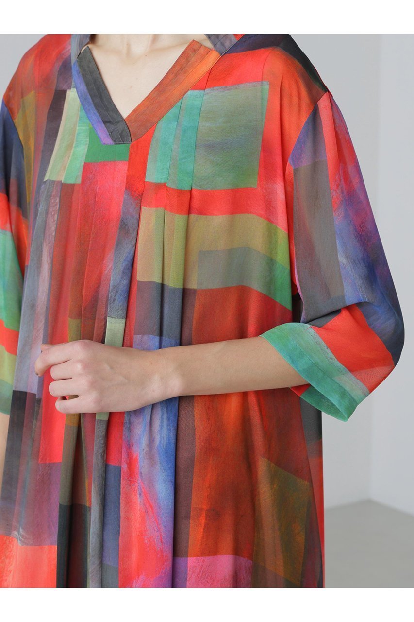 【アドーア/ADORE】のアブストラクトブロッキングプリントワンピース 人気、トレンドファッション・服の通販 founy(ファニー) 　ファッション　Fashion　レディースファッション　Fashion for Women　ワンピース　Dresses　チュニック　Tunic Tops & Dresses　シフォン　Chiffon, Lightweight Fabric　チュニック　Tunic, Long Top　ドレス　Dress, One-Piece　ブロッキング　Color Blocking, Panel Design　プリント　Print, Printed Pattern　ロング　Long, Long-Length　other-7|ID: prp329100004888158 ipo3291000000036503816