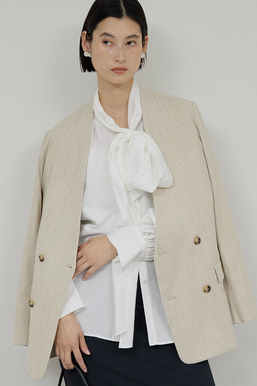 【ガリャルダガランテ/GALLARDAGALANTE】の【セットアップ対応】ノーカラーツイードジャケット インテリア・キッズ・メンズ・レディースファッション・服の通販 founy(ファニー) 　ファッション　Fashion　レディースファッション　Fashion for Women　アウター　Coat / Outerwear Collection　レディースジャケット・軽アウター　Jackets　クラシック　Classic, Timeless Style　ジャケット　Jacket, Outerwear　スラックス　Slacks, Dress Pants　セットアップ　Set-Up, Coordinated Outfit　タートルネック　Turtleneck, High Neck　ツイード　Twill, Twill Weave　デニム　Denim, Jeans Material　ベージュ|ID: prp329100004888207 ipo3291000000036504182