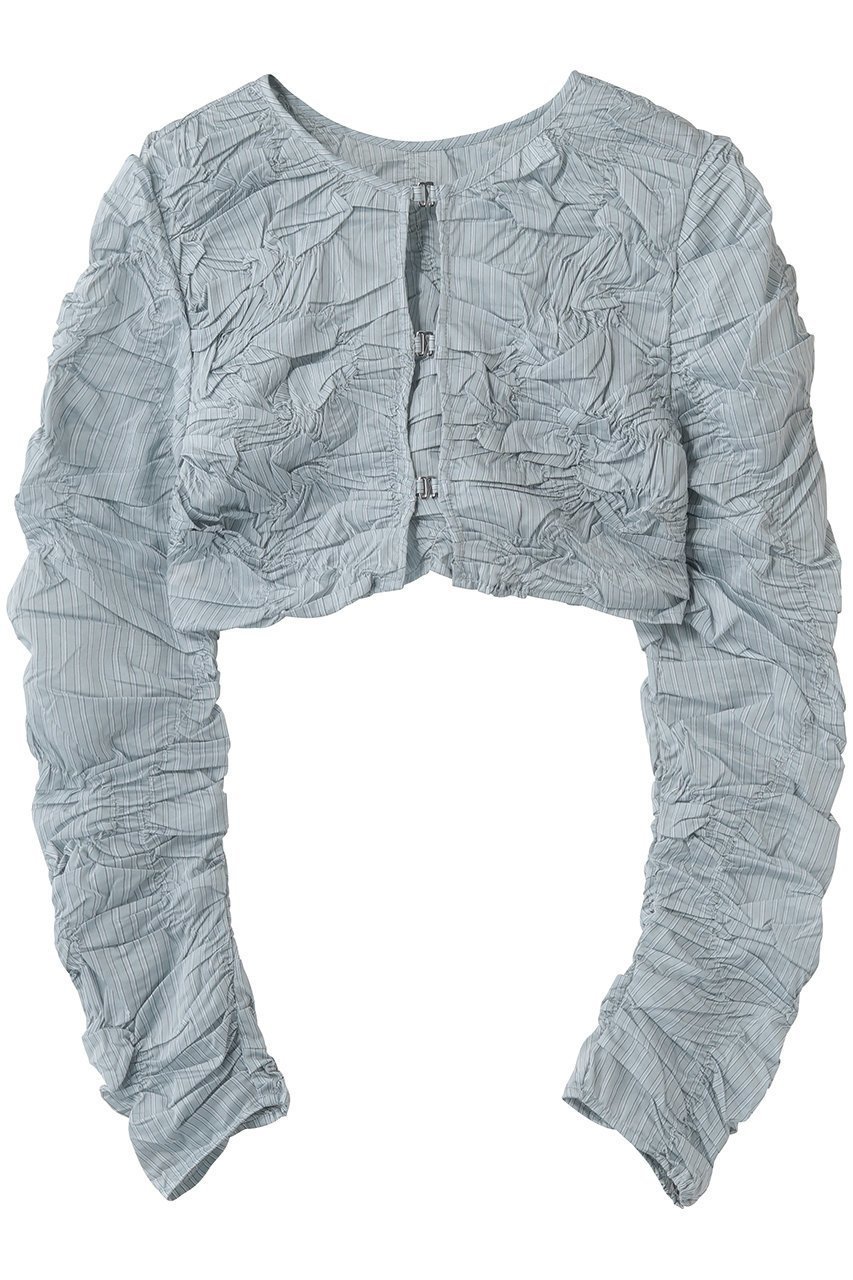 【メゾンスペシャル/MAISON SPECIAL】のRandom Charring Bolero/ランダムシャーリングボレロ インテリア・キッズ・メンズ・レディースファッション・服の通販 founy(ファウニー) 　ファッション　Fashion　レディースファッション　Fashion for Women　アウター　Coat / Outerwear Collection　ボレロ・ショート丈ジャケット / ドレス羽織りに　Boleros & Short Jackets　トップス・カットソー　Cut & Sew Tops　シャツ・ブラウス・オフィスカジュアル　Elegant Blouses & Button-Ups　コンパクト　Compact, Small Size　今季　This Season, Current Season　シャーリング　Shirring, Ruched　ショート　Short, Short Length　ストライプ　Stripe, Striped Pattern　スリーブ　Sleeve, Long Sleeve / Short Sleeve　タフタ　Taffeta, Structured Fabric　チェック　Check, Plaid, Tartan　ボレロ　Bolero, Short Cardigan　羽織　Haori, Light Jacket　ランダム　Random, Irregular　ロング　Long, Long-Length　BLU(ブルー)|ID: prp329100004888217 ipo3291000000036681099