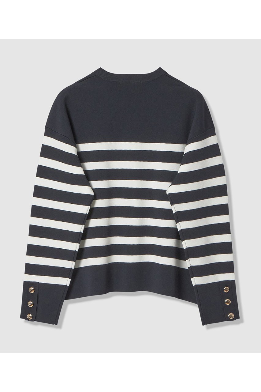 【アナイ/ANAYI】のスリーブ釦ボーダー プルオーバー 人気、トレンドファッション・服の通販 founy(ファニー) 　ファッション　Fashion　レディースファッション　Fashion for Women　トップス・カットソー　Cut & Sew Tops　ニット　Knit Tops & Sweaters　カジュアルプルオーバー・ニットトップス　Pullovers & Knit Tops / Casual Pullovers　おすすめ　Recommended / Our Picks　ストレッチ　Stretch, Stretchy Fabric　スリーブ　Sleeve, Long Sleeve / Short Sleeve　ボーダー　Border, Stripe　ミラノリブ　Milano Rib, Milano Stitch　定番　Standard, Basic Item　春　Spring　other-2|ID: prp329100004888375 ipo3291000000036505390