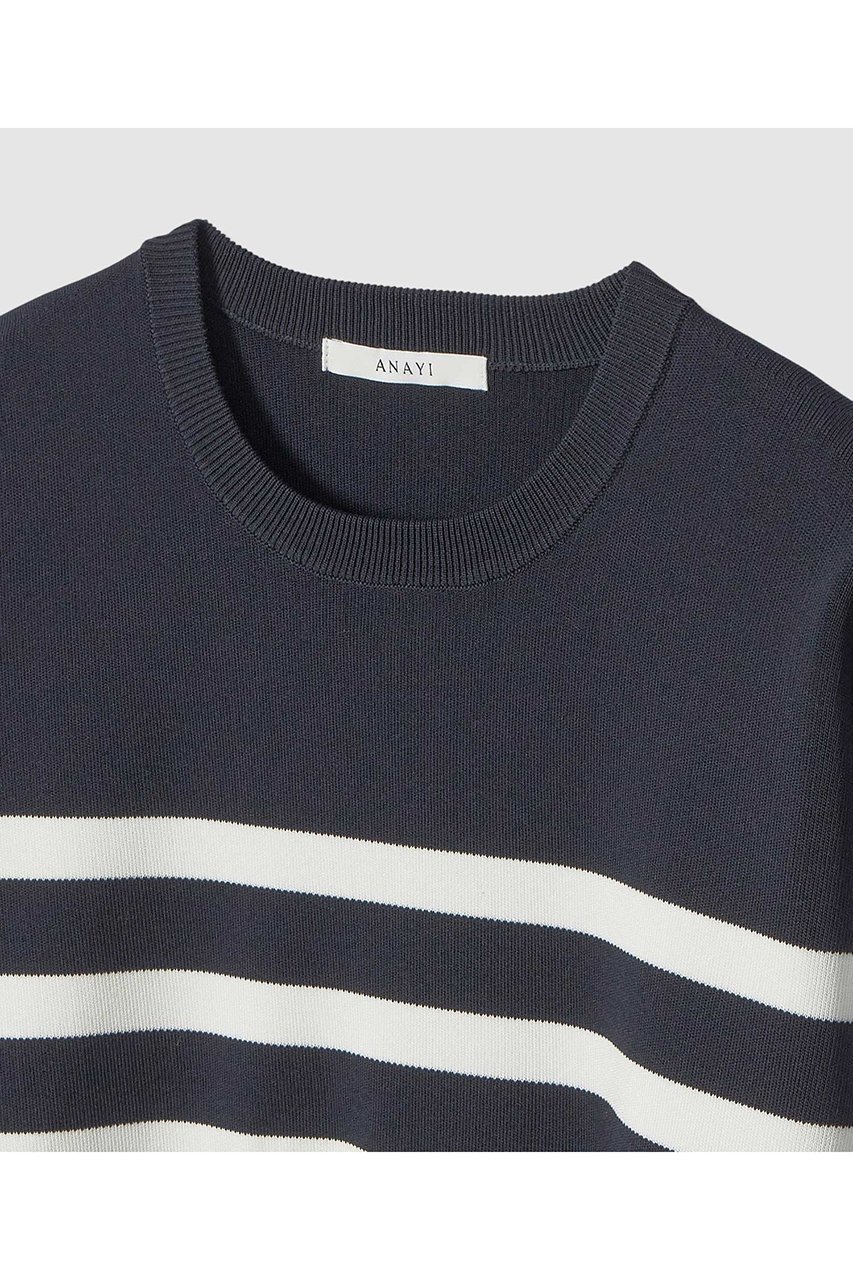 【アナイ/ANAYI】のスリーブ釦ボーダー プルオーバー 人気、トレンドファッション・服の通販 founy(ファニー) 　ファッション　Fashion　レディースファッション　Fashion for Women　トップス・カットソー　Cut & Sew Tops　ニット　Knit Tops & Sweaters　カジュアルプルオーバー・ニットトップス　Pullovers & Knit Tops / Casual Pullovers　おすすめ　Recommended / Our Picks　ストレッチ　Stretch, Stretchy Fabric　スリーブ　Sleeve, Long Sleeve / Short Sleeve　ボーダー　Border, Stripe　ミラノリブ　Milano Rib, Milano Stitch　定番　Standard, Basic Item　春　Spring　other-3|ID: prp329100004888375 ipo3291000000036505391