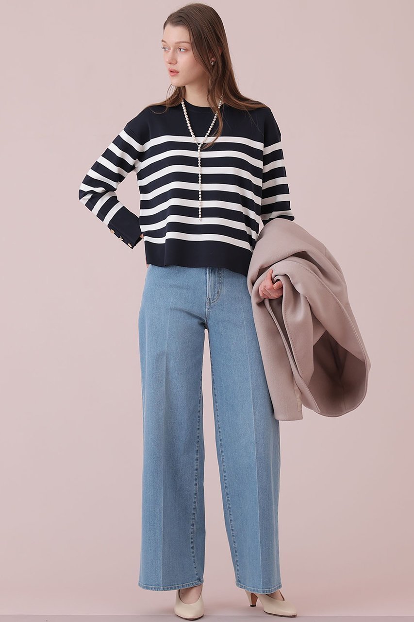 【アナイ/ANAYI】のスリーブ釦ボーダー プルオーバー 人気、トレンドファッション・服の通販 founy(ファニー) 　ファッション　Fashion　レディースファッション　Fashion for Women　トップス・カットソー　Cut & Sew Tops　ニット　Knit Tops & Sweaters　カジュアルプルオーバー・ニットトップス　Pullovers & Knit Tops / Casual Pullovers　おすすめ　Recommended / Our Picks　ストレッチ　Stretch, Stretchy Fabric　スリーブ　Sleeve, Long Sleeve / Short Sleeve　ボーダー　Border, Stripe　ミラノリブ　Milano Rib, Milano Stitch　定番　Standard, Basic Item　春　Spring　other-8|ID: prp329100004888375 ipo3291000000036505396