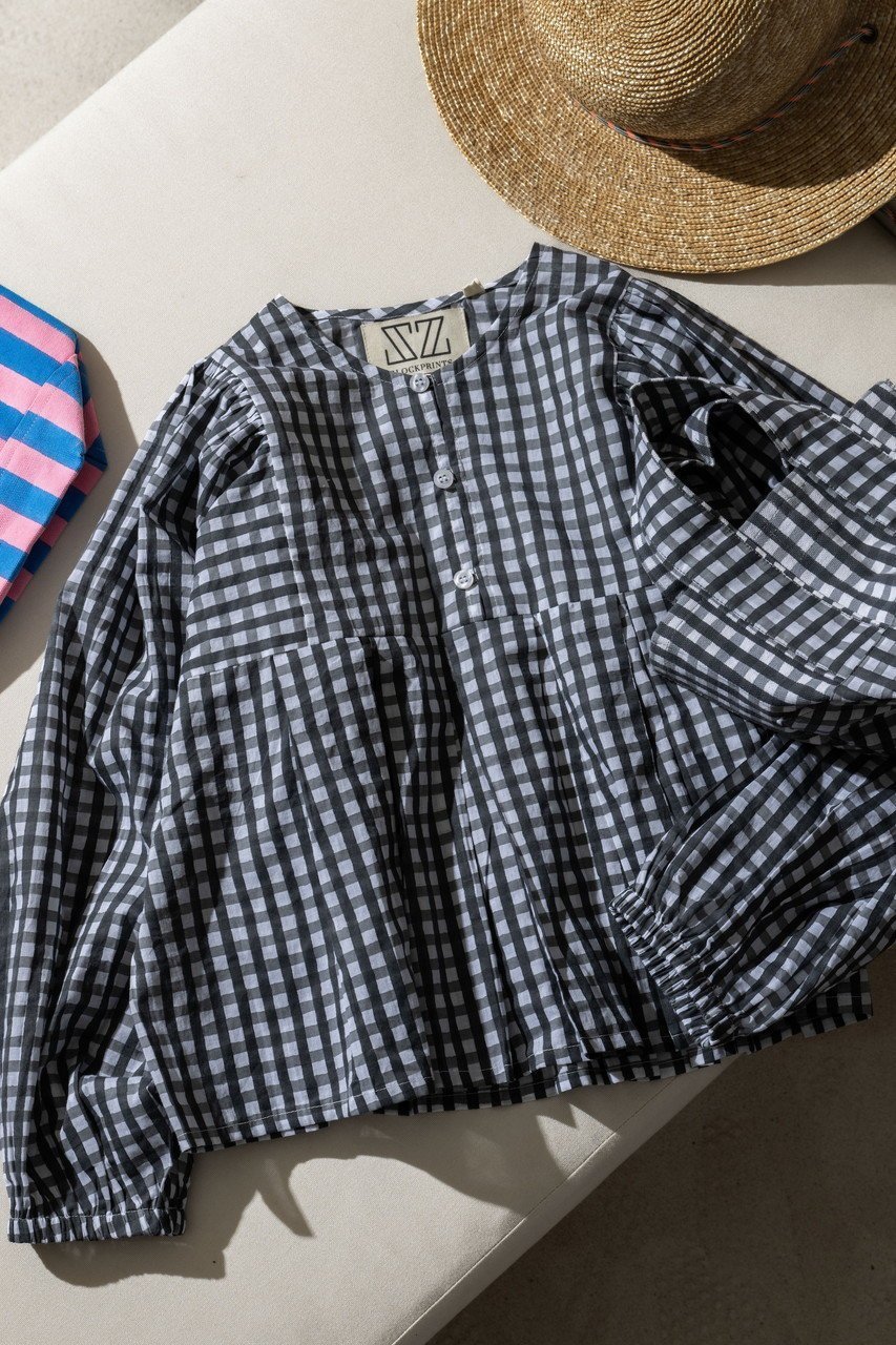 【エスゼット ブロックプリント/SZ Blockprints】のEVA TOP GINGHAM ブラウス 人気、トレンドファッション・服の通販 founy(ファニー) 　ファッション　Fashion　レディースファッション　Fashion for Women　トップス・カットソー　Cut & Sew Tops　シャツ・ブラウス・オフィスカジュアル　Elegant Blouses & Button-Ups　ギンガム　Gingham, Gingham Fabric　ショート　Short, Short Length　スリーブ　Sleeve, Long Sleeve / Short Sleeve　チェック　Check, Plaid, Tartan　デニム　Denim, Jeans Material　フェミニン　Feminine, Girly　フレア　Flare, Flared　ブロック　Block, Solid Block Pattern　プリント　Print, Printed Pattern　ロング　Long, Long-Length　今季　This Season, Current Season　春　Spring　other-6|ID: prp329100004888380 ipo3291000000036505439