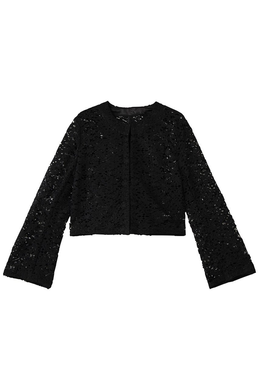 【ランバン オン ブルー/LANVIN en Bleu】のケミカルレースノーカラージャケット インテリア・キッズ・メンズ・レディースファッション・服の通販 founy(ファウニー) 　ファッション　Fashion　レディースファッション　Fashion for Women　アウター　Coat / Outerwear Collection　レディースジャケット・軽アウター　Jackets　ノーカラージャケット / シンプル上品コーデ　Collarless Jackets　ケミカル　Chemical, Chemical Wash　ショート　Short, Short Length　ジャケット　Jacket, Outerwear　スリーブ　Sleeve, Long Sleeve / Short Sleeve　センター　Center, Center Line　フレア　Flare, Flared　マキシ　Maxi, Full Length　レース　Lace, Lace Fabric　エレガント 上品　Elegant　ブラック|ID: prp329100004888429 ipo3291000000036505839