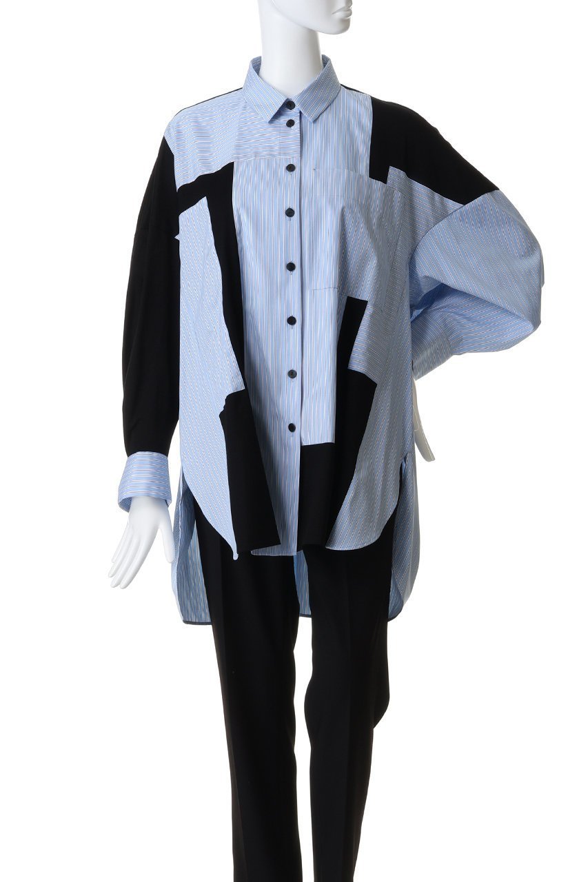 【エンフォルド/ENFOLD】のPATCHWORK SHIRT 大人の最旬トレンドファッション＆コーディネート founy(ファウニー) 　ファッション　Fashion　レディースファッション　Fashion for Women　トップス・カットソー　Cut & Sew Tops　シャツ・ブラウス・オフィスカジュアル　Elegant Blouses & Button-Ups　アシンメトリー　Asymmetrical Style　コンパクト　Compact, Small Size　ストライプ　Stripe, Striped Pattern　スリーブ　Sleeve, Long Sleeve / Short Sleeve　バランス　Balance, Style Balance　パッチワーク　Patchwork, Mixed Fabric　ミックス　Mix, Mixed Style　ランダム　Random, Irregular　ロング　Long, Long-Length　other-2|ID: prp329100004888455 ipo3291000000036904938