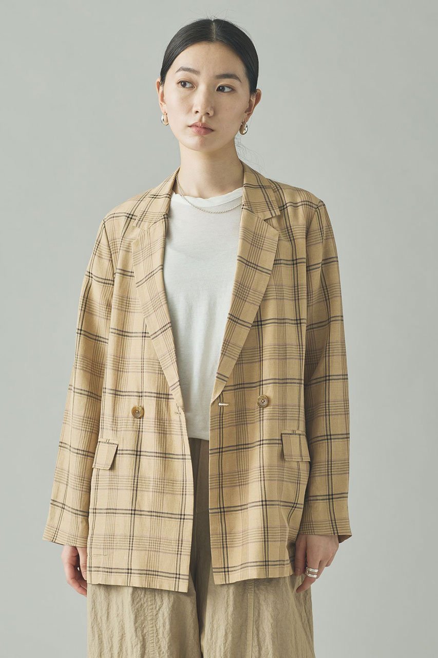 【カレンソロジー/Curensology】の〈C.S.G〉リネンチェックジャケット 人気、トレンドファッション・服の通販 founy(ファニー) 　ファッション　Fashion　レディースファッション　Fashion for Women　アウター　Coat / Outerwear Collection　レディースジャケット・軽アウター　Jackets　イタリア　Italy　ジャケット　Jacket, Outerwear　ダブル　Double, Double-Breasted　チェック　Check, Plaid, Tartan　リネン　Linen, Linen Fabric　other-2|ID: prp329100004888489 ipo3291000000036506359