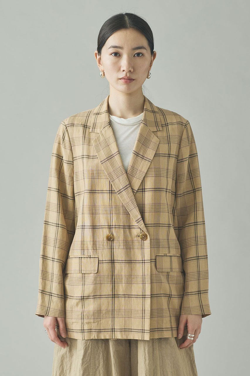 【カレンソロジー/Curensology】の〈C.S.G〉リネンチェックジャケット 人気、トレンドファッション・服の通販 founy(ファニー) 　ファッション　Fashion　レディースファッション　Fashion for Women　アウター　Coat / Outerwear Collection　レディースジャケット・軽アウター　Jackets　イタリア　Italy　ジャケット　Jacket, Outerwear　ダブル　Double, Double-Breasted　チェック　Check, Plaid, Tartan　リネン　Linen, Linen Fabric　other-8|ID: prp329100004888489 ipo3291000000036506365