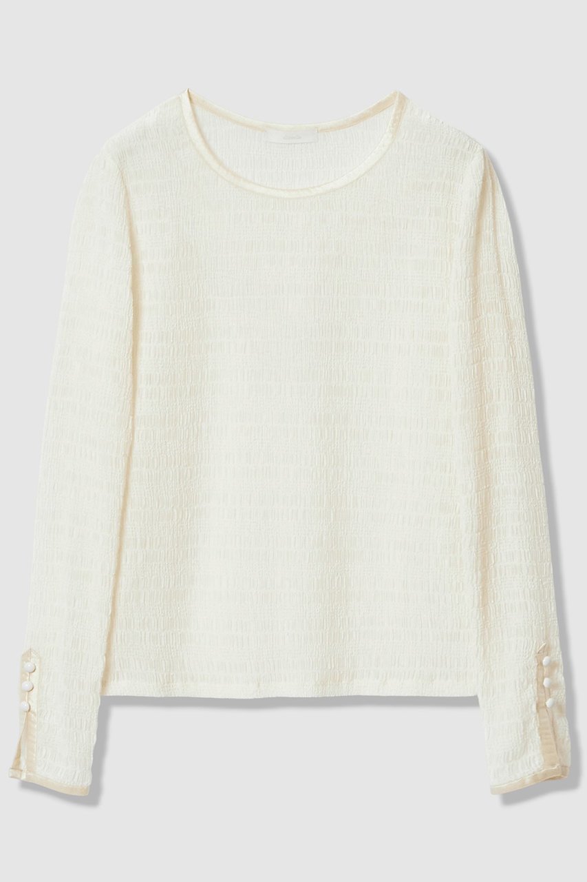 【アルアバイル/allureville】のランダムシャーリングプルオーバー インテリア・キッズ・メンズ・レディースファッション・服の通販 founy(ファニー) 　ファッション　Fashion　レディースファッション　Fashion for Women　トップス・カットソー　Cut & Sew Tops　シャツ・ブラウス・オフィスカジュアル　Elegant Blouses & Button-Ups　ロングTシャツ・Tシャツ　Longline T-Shirts & Tees　カジュアルプルオーバー・ニットトップス　Pullovers & Knit Tops / Casual Pullovers　カットソー・ベーシックTシャツ　Cut-and-Sewn Tops / Stretch Tees & Basics　インナー　Innerwear　カットソー　Cut and Sewn Top　シアー　Sheer, See-Through　スリーブ　Sleeve, Long Sleeve / Short Sleeve　テクスチャー　Texture, Textured Fabric　ロング　Long, Long-Length　エレガント 上品　Elegant　アイボリー|ID: prp329100004888493 ipo3291000000036506394